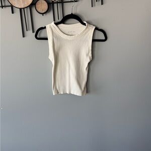 Pink Rose Ribbed Tank Top in Cream